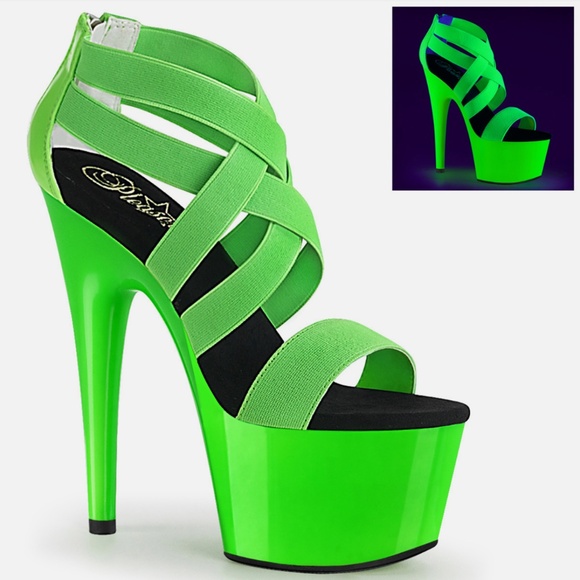 Pleaser Adore-769 Neon Green UV Reactive 7” High Heels - Picture 1 of 1